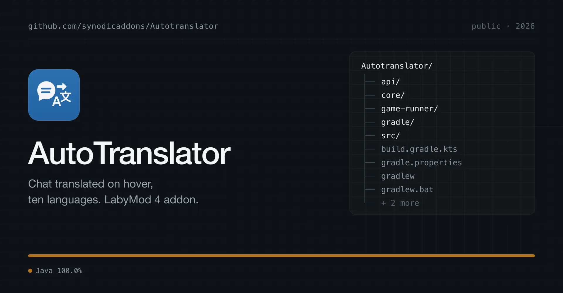 Cover for AutoTranslator with its icon and file tree