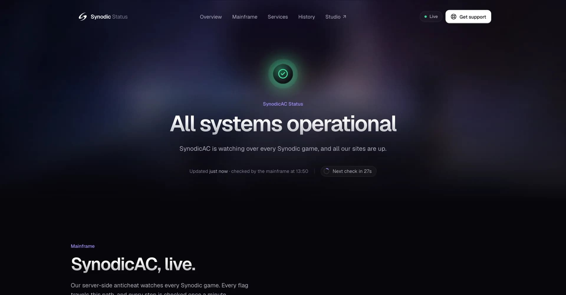 Preview of the SynodicAC status page