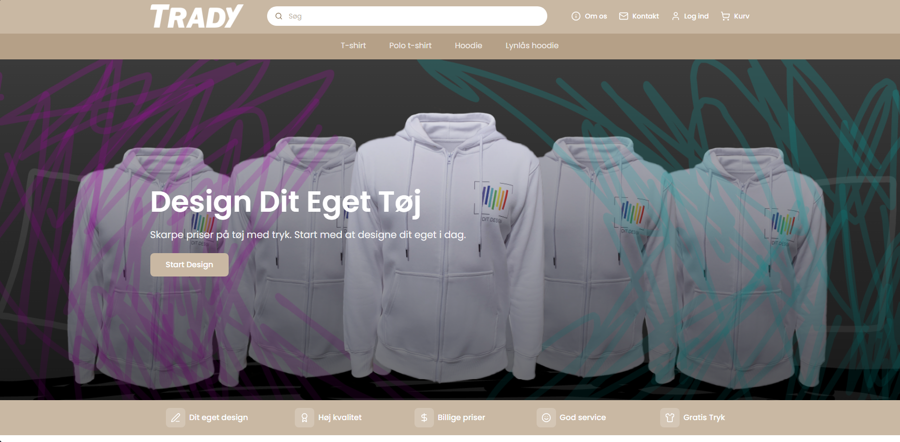 Trady web shop with design-your-own-clothes hero